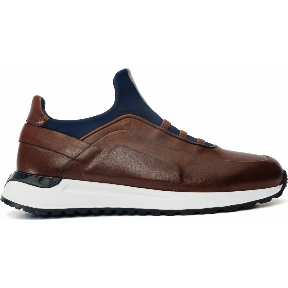 Vinci Leather The Sonoma Brown / Navy Blue Leather Sneaker (D2122T) Image