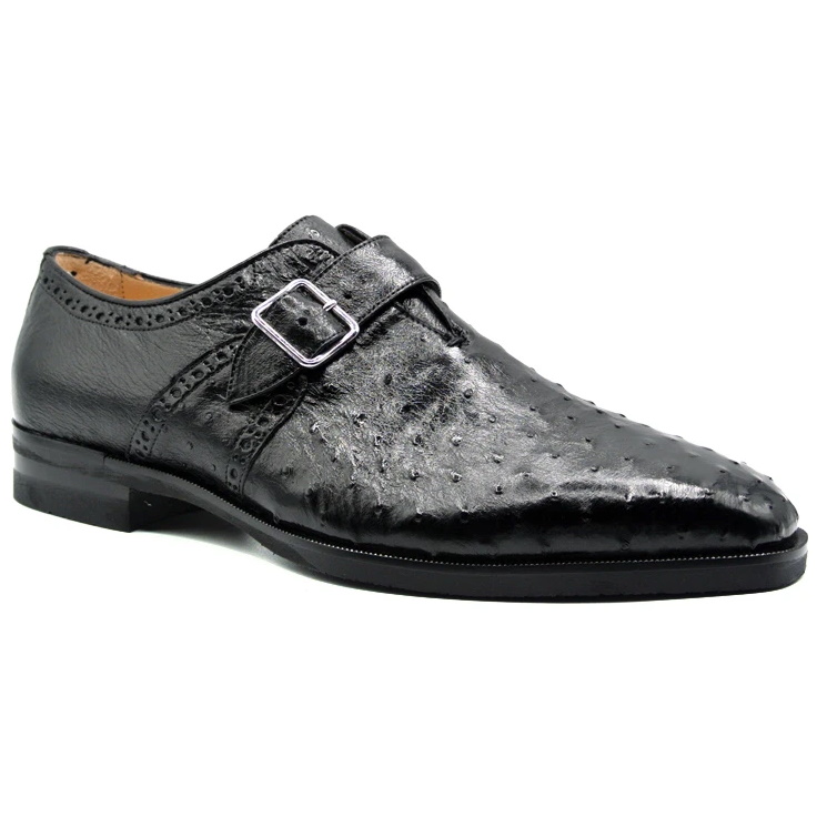 Zelli Antonio Ostrich Monk Strap Shoes Black Image