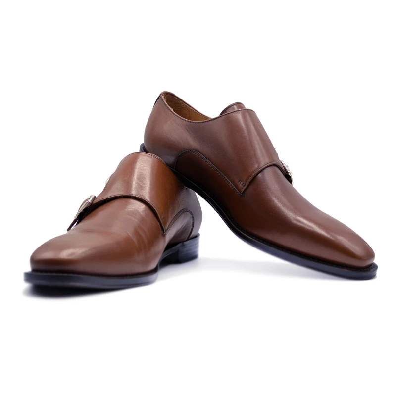 Zelli Calfskin Monk Strap Shoes Cognac Size 9 Image