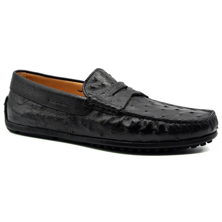 Zelli Monza Ostrich Quill Driving Loafers Black Image