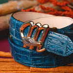 Mauri 0100-35 Hornback Baby Croc Belt Wonder Blue (Special Order)