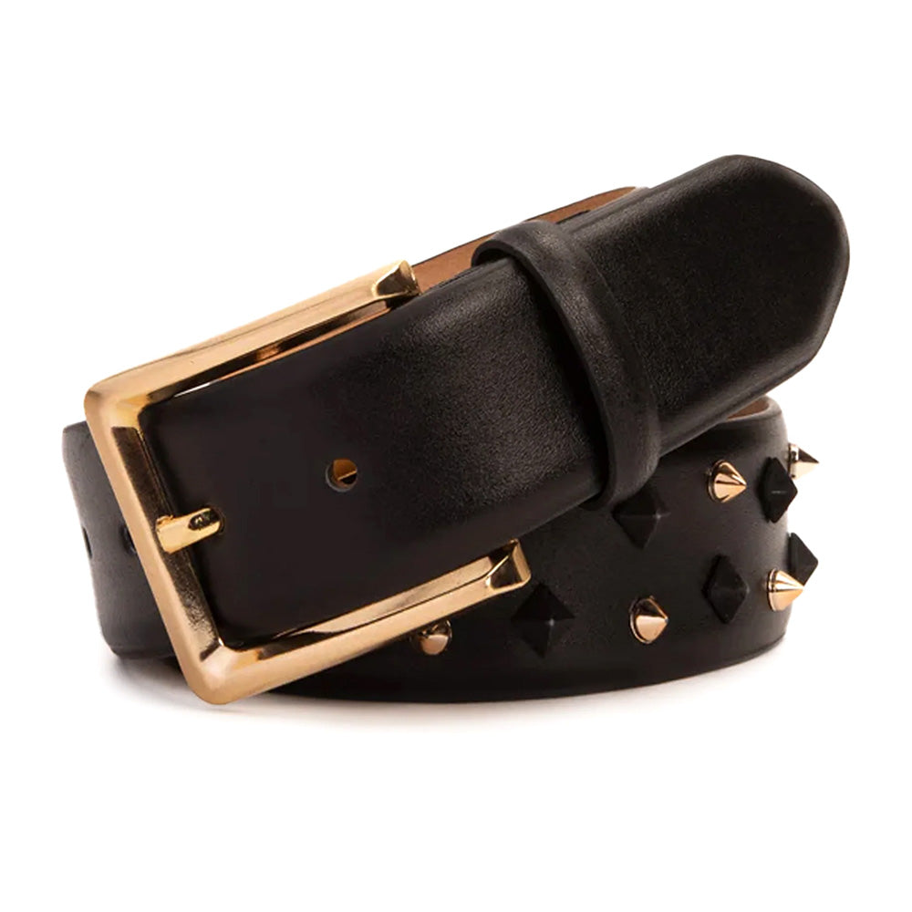 Vinci Leather The Infanta Black Spike Leather Belt