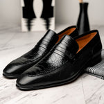 Moreschi 042625A-NE Ostrich Loafer Shoes Black