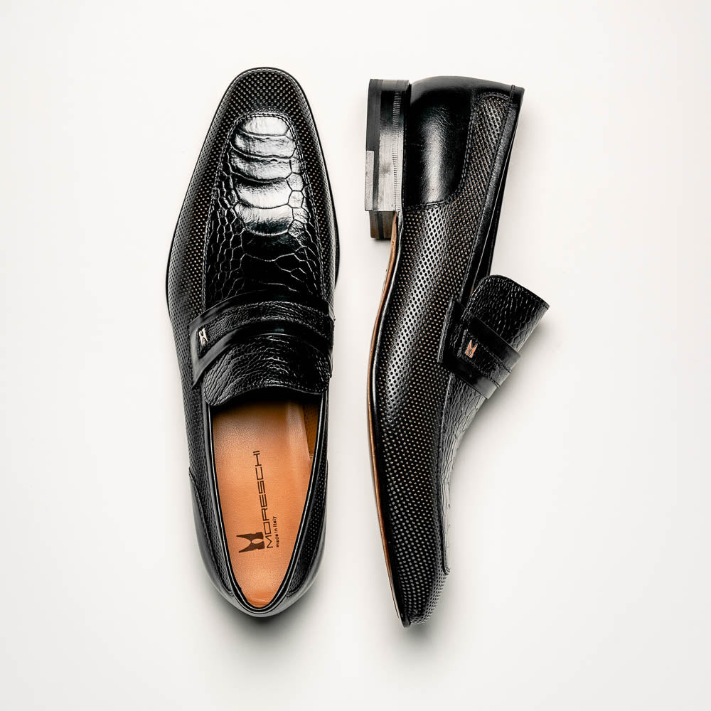 Moreschi 042625A-NE Ostrich Loafer Shoes Black