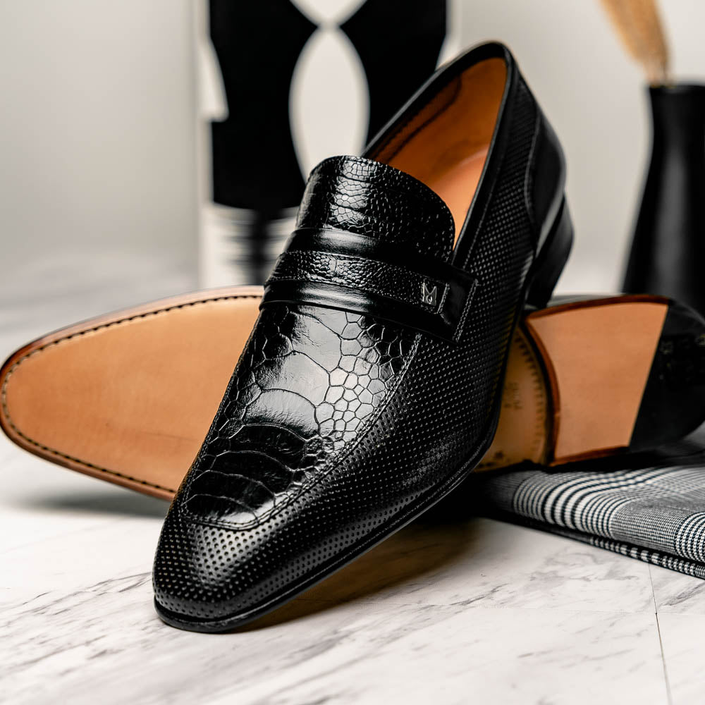 Moreschi 042625A-NE Ostrich Loafer Shoes Black