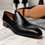 Moreschi 042625A-NE Ostrich Loafer Shoes Black