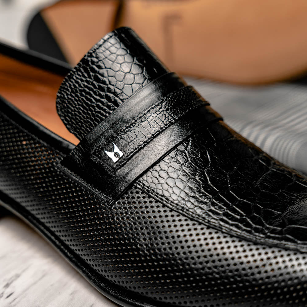 Moreschi 042625A-NE Ostrich Loafer Shoes Black