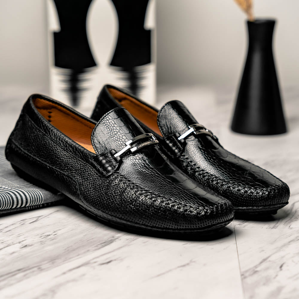Moreschi Ostrich Driver Shoes Black