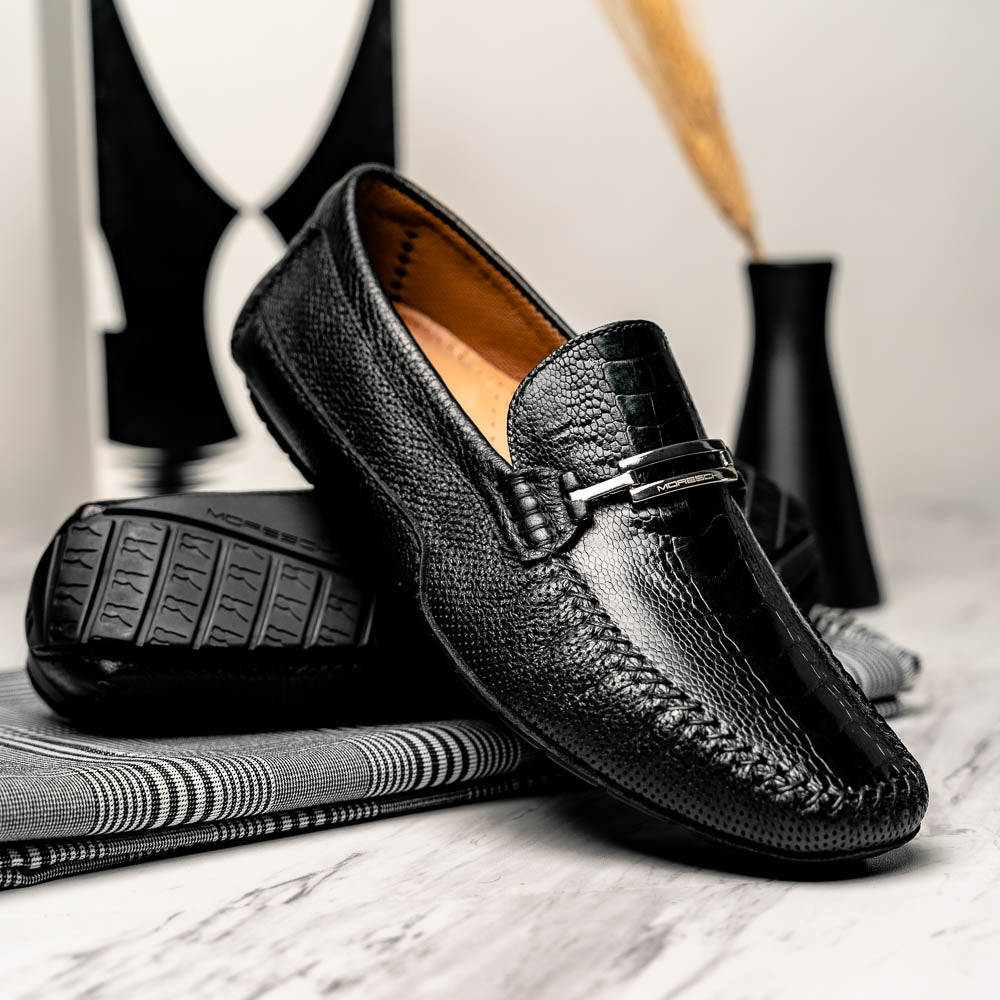Moreschi 042985A Ostrich Driver Shoes Black