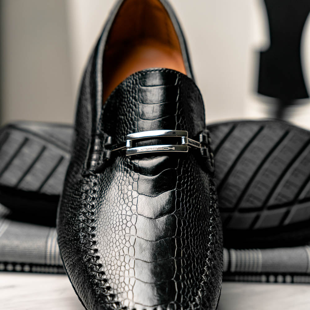 Moreschi Ostrich Driver Shoes Black