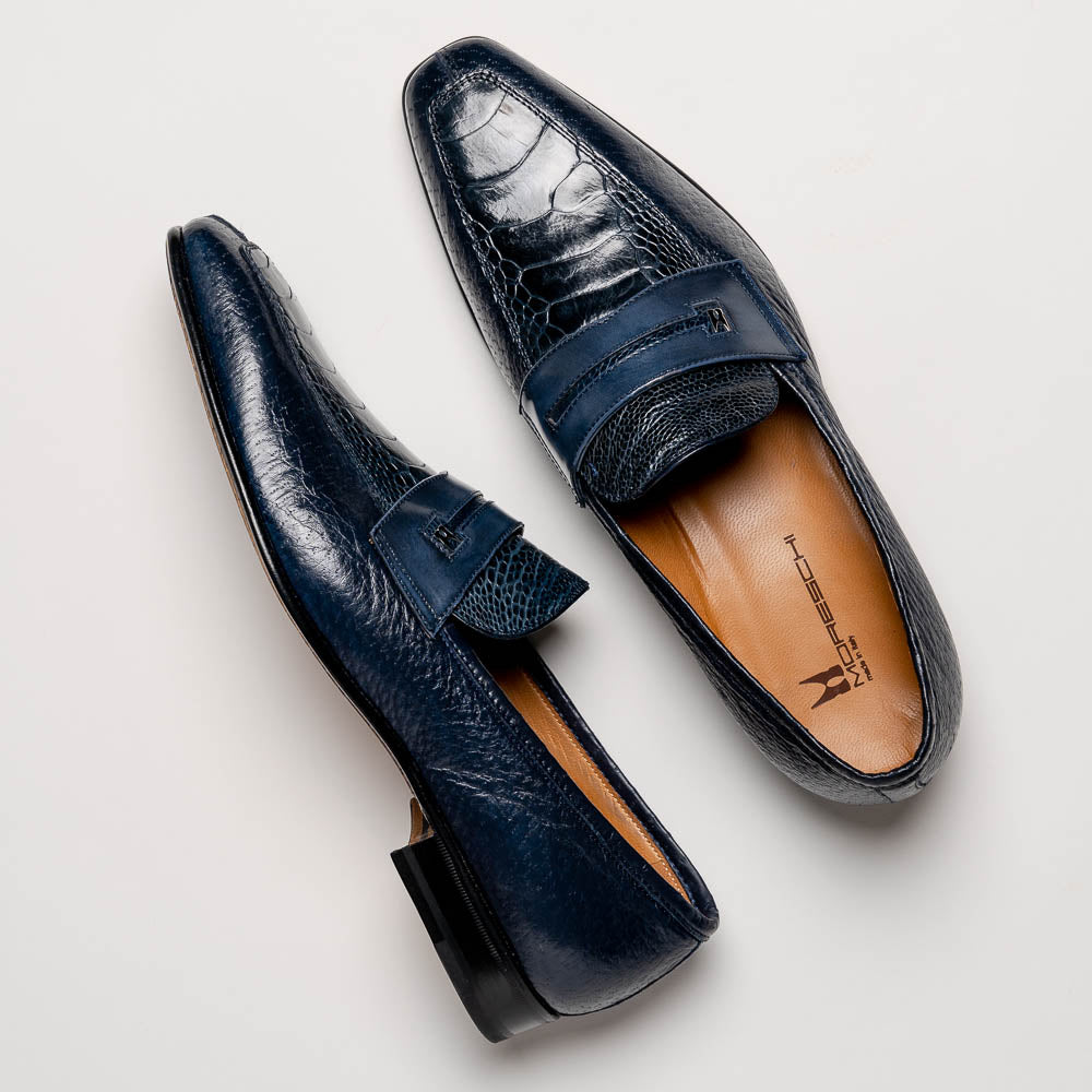 Moreschi Peccary & Ostrich Loafers Blue