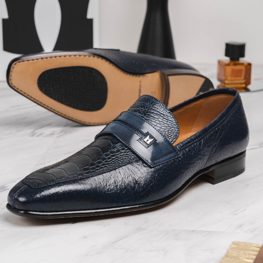 Moreschi Peccary & Ostrich Loafers Blue