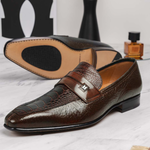 Moreschi Peccary / Ostrich Leather Loafer Dark Brown