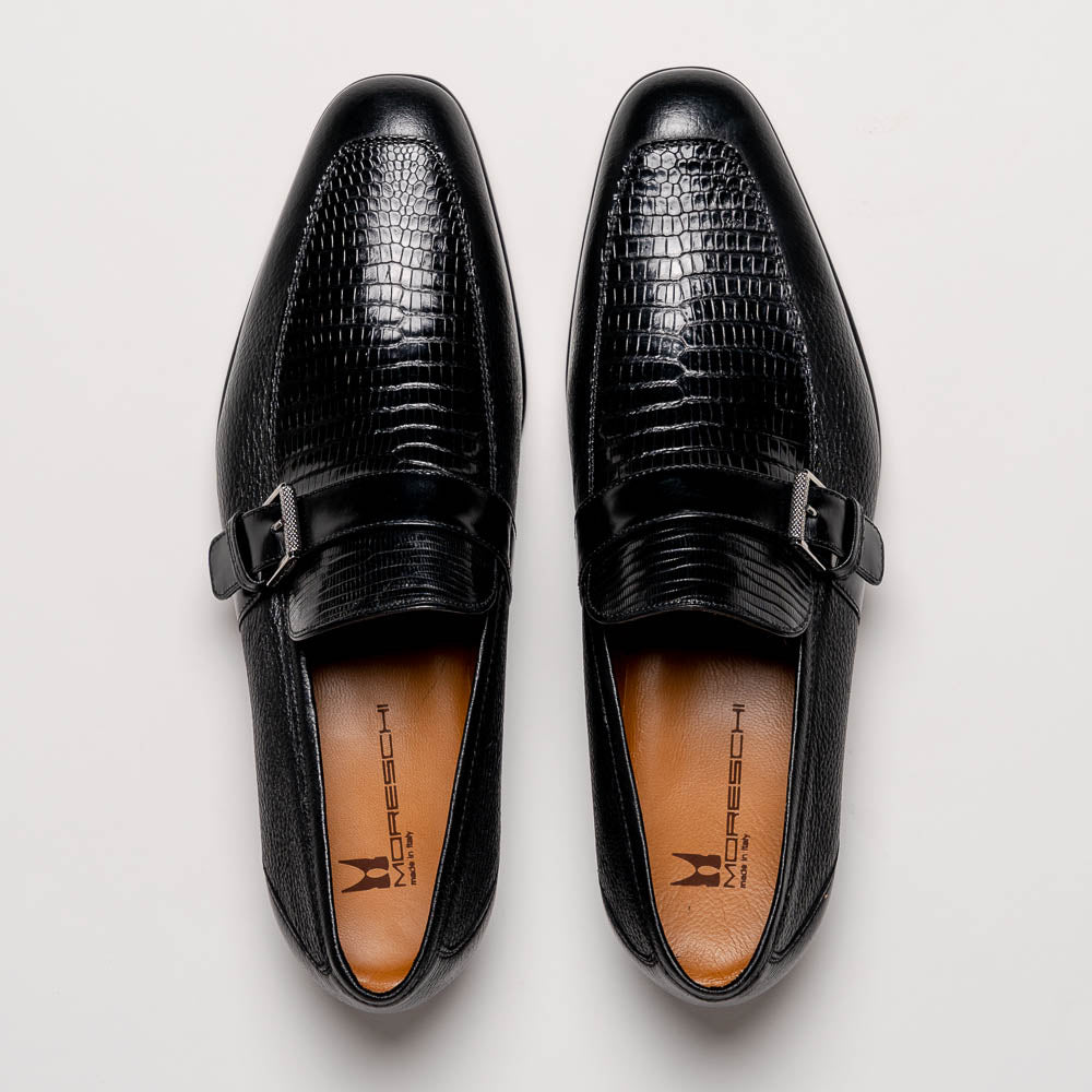 Moreschi 043771A Deerskin & Ostrich Monk Strap Black