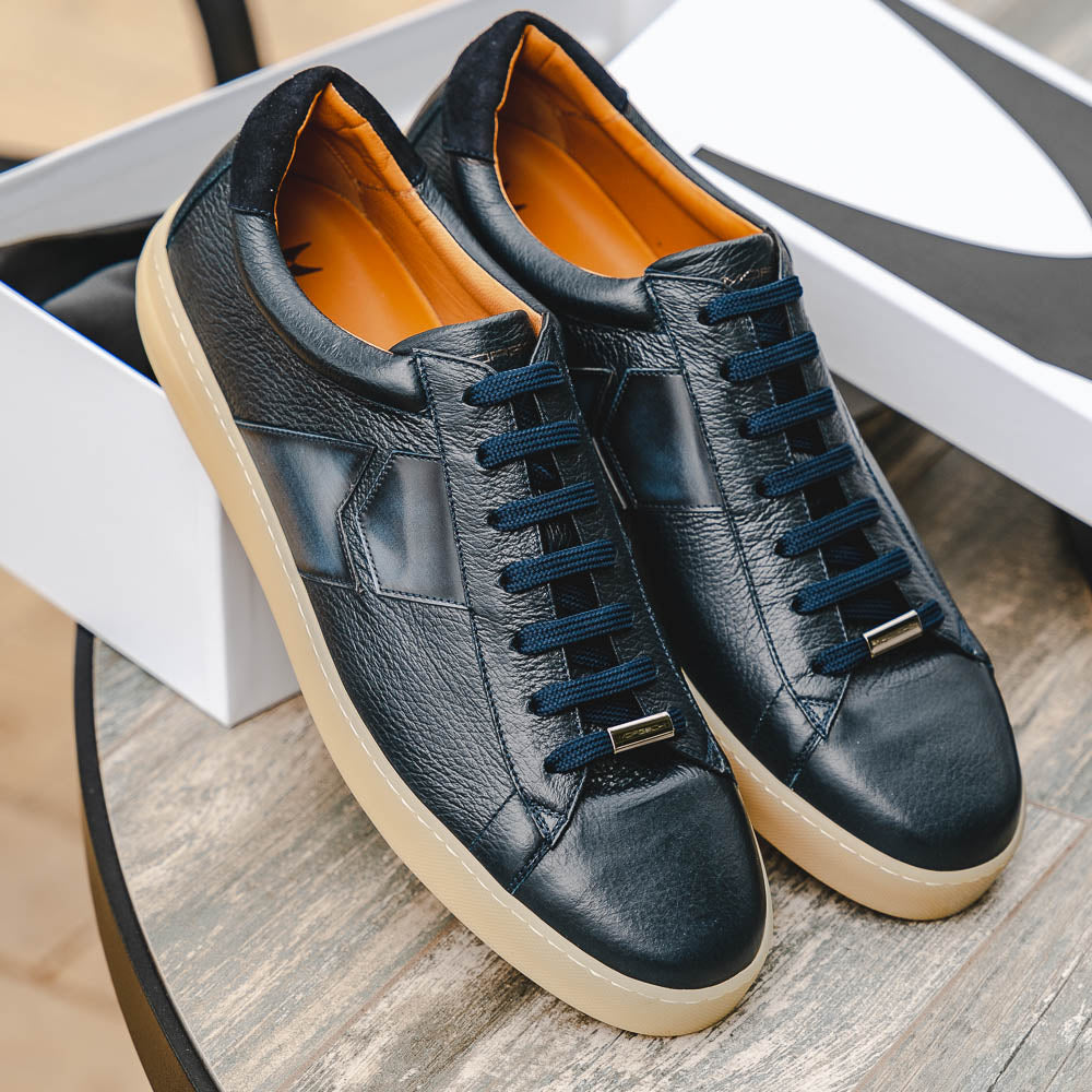 Moreschi 043849 Deerskin And Calfskin Sneakers Dark Blue