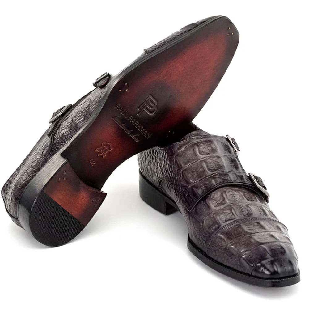 Paul Parkman Crocodile Embossed Double Monk Strap Gray