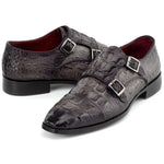 Paul Parkman Crocodile Embossed Double Monk Strap Gray