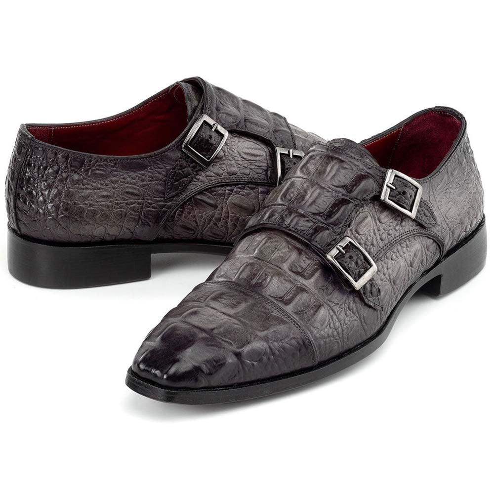 Paul Parkman Crocodile Embossed Double Monk Strap Gray
