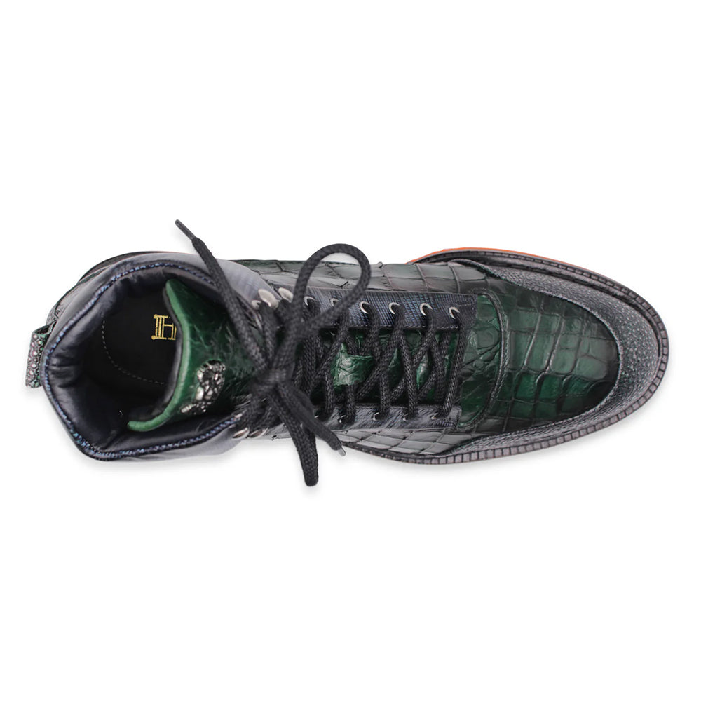Harris Firenze 1913 Crocodile Print Leather Boots Green