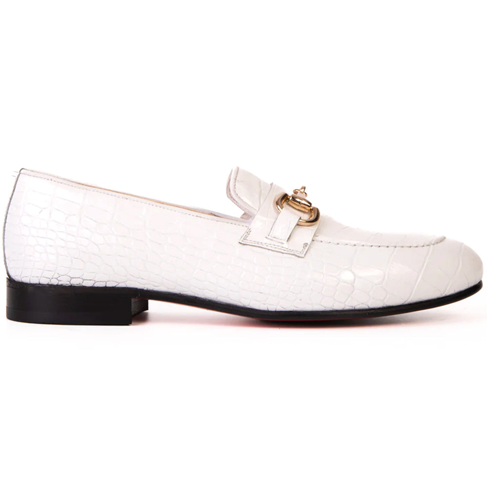 Vinci Leather The Monaco White Leather Shoe Bit Loafer (3256)