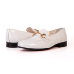 Vinci Leather The Monaco White Leather Shoe Bit Loafer (3256)