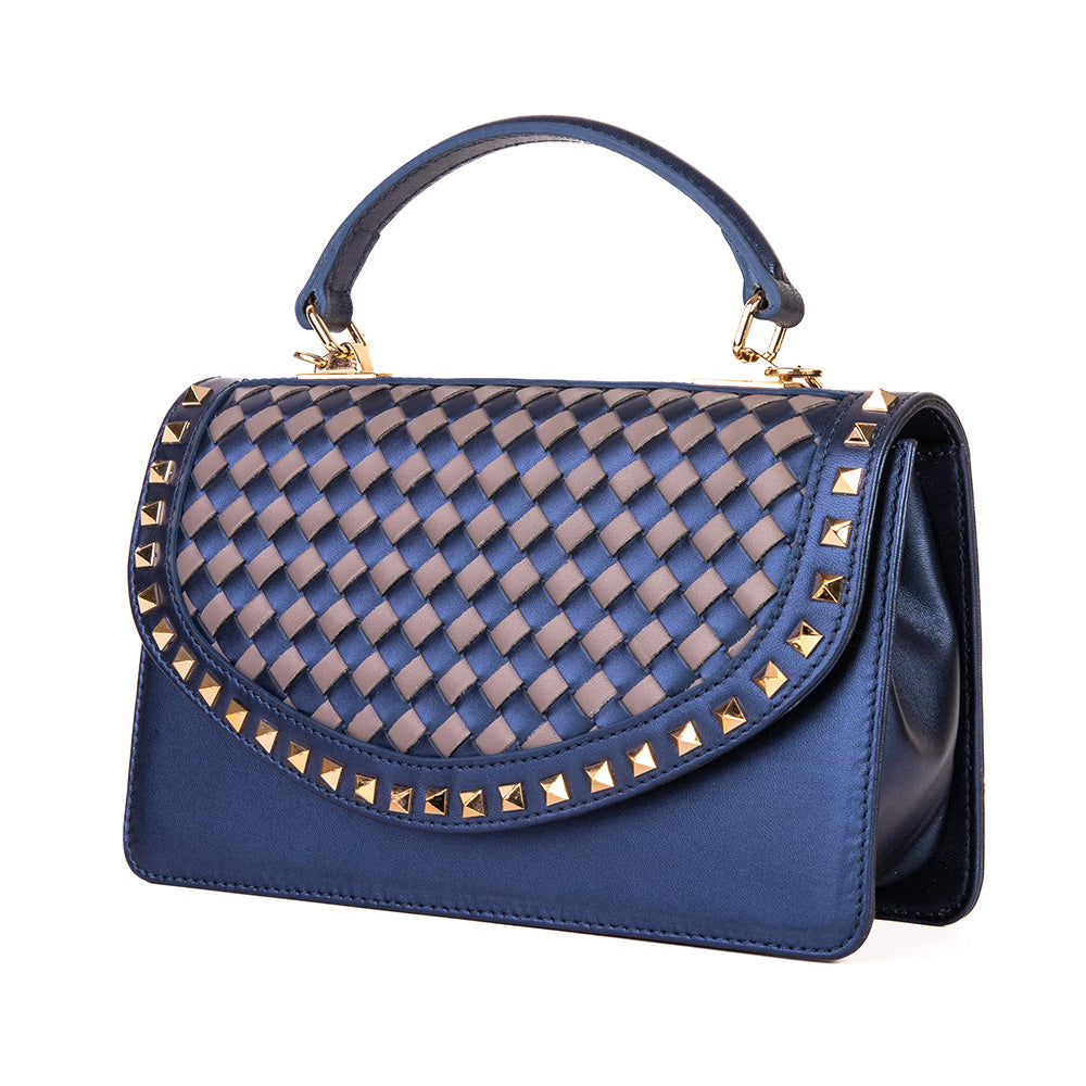 Vinci Leather The Dosso Women's Handwoven Leather Handbag Navy & Beige