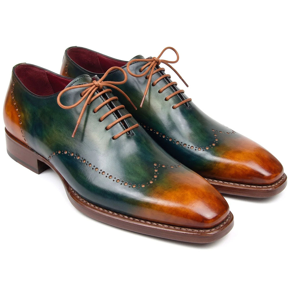Paul Parkman Calfskin Goodyear Welted Wingtip Oxfords Green & Cognac