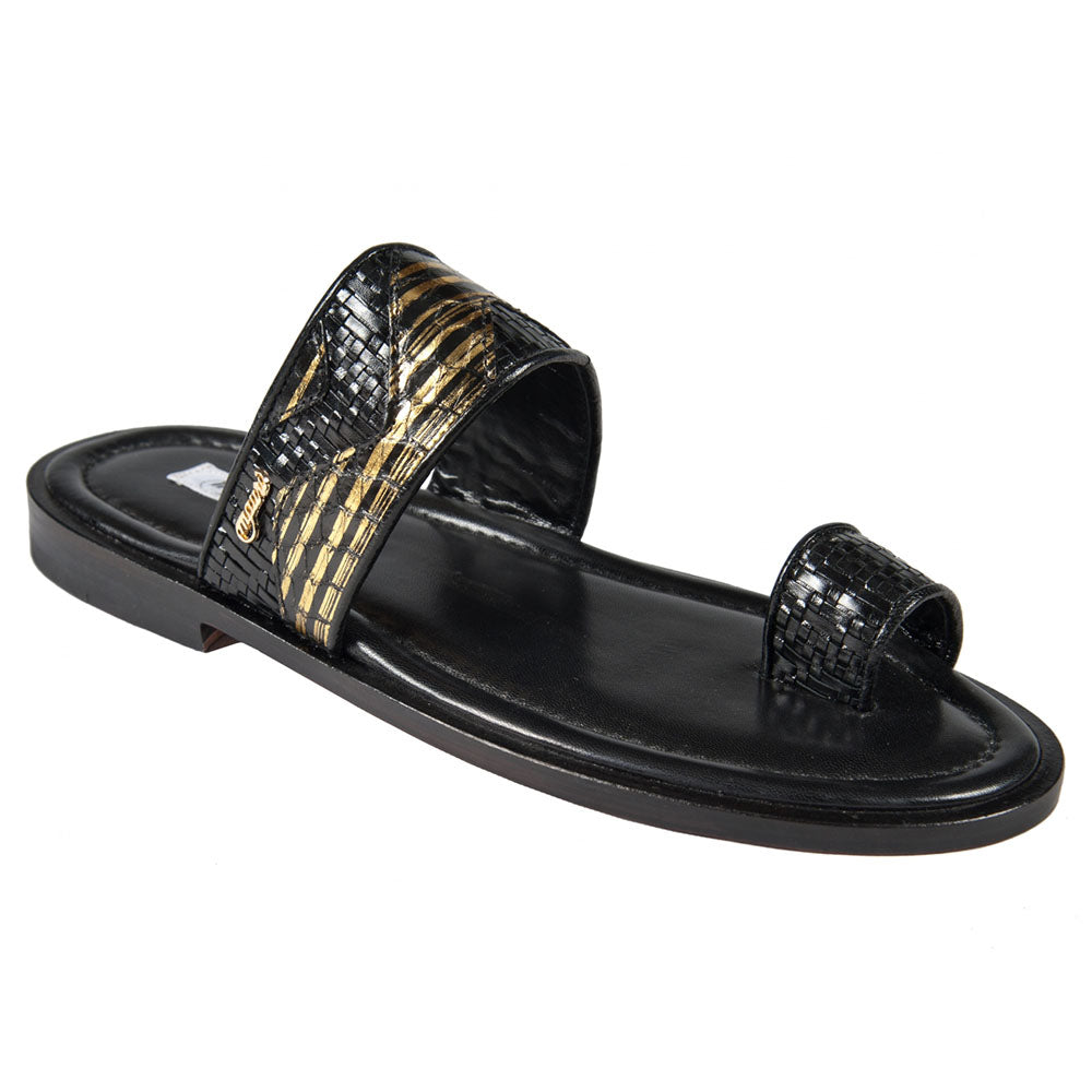 Mauri Art 5182 Intreccio & Whips Sandal 14K Gold & Black (Special Order)