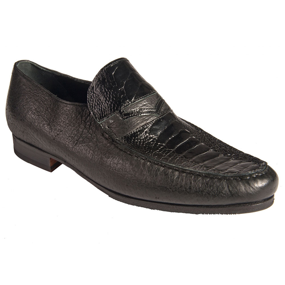 Mauri Art 3720 Ostrich Leg & Peccary Penny Loafer Black (Special Order)