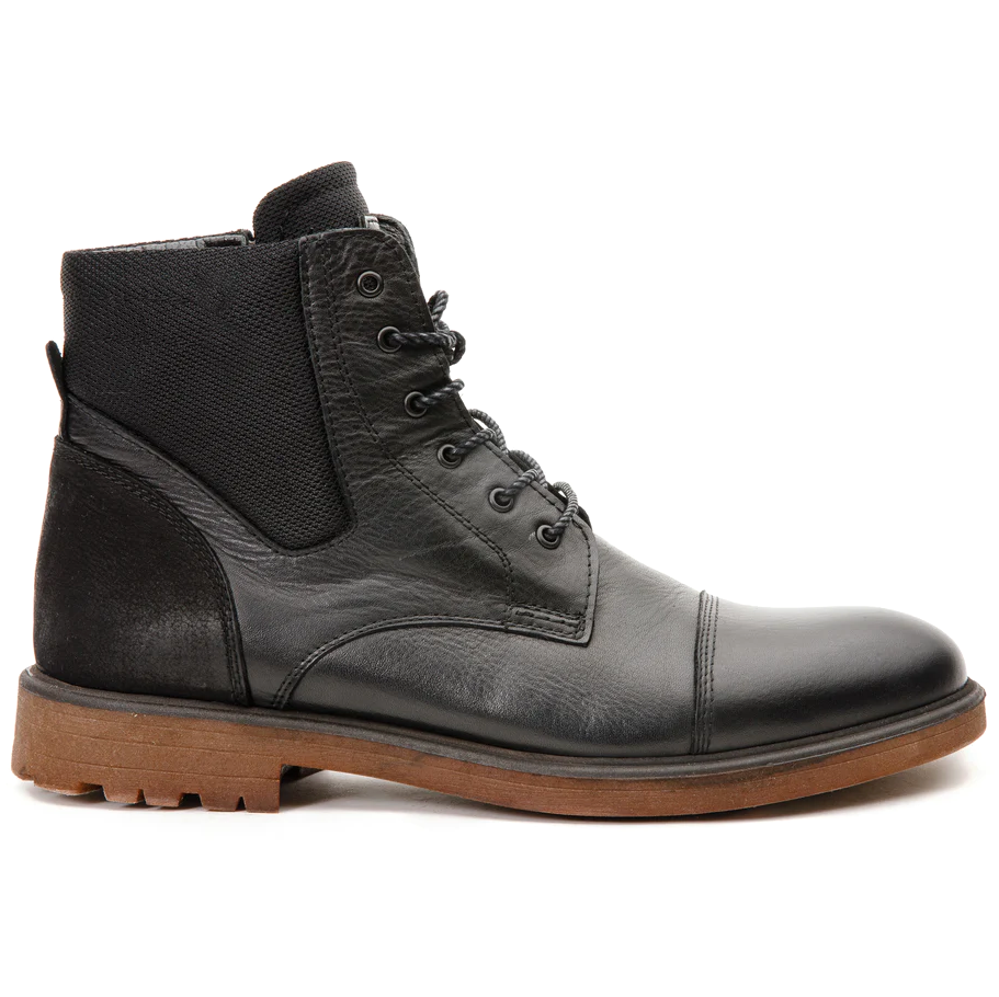 Vinci Leather The Zagreb Black Leather Cap Toe Lace Up Boot With A Zipper (14020)