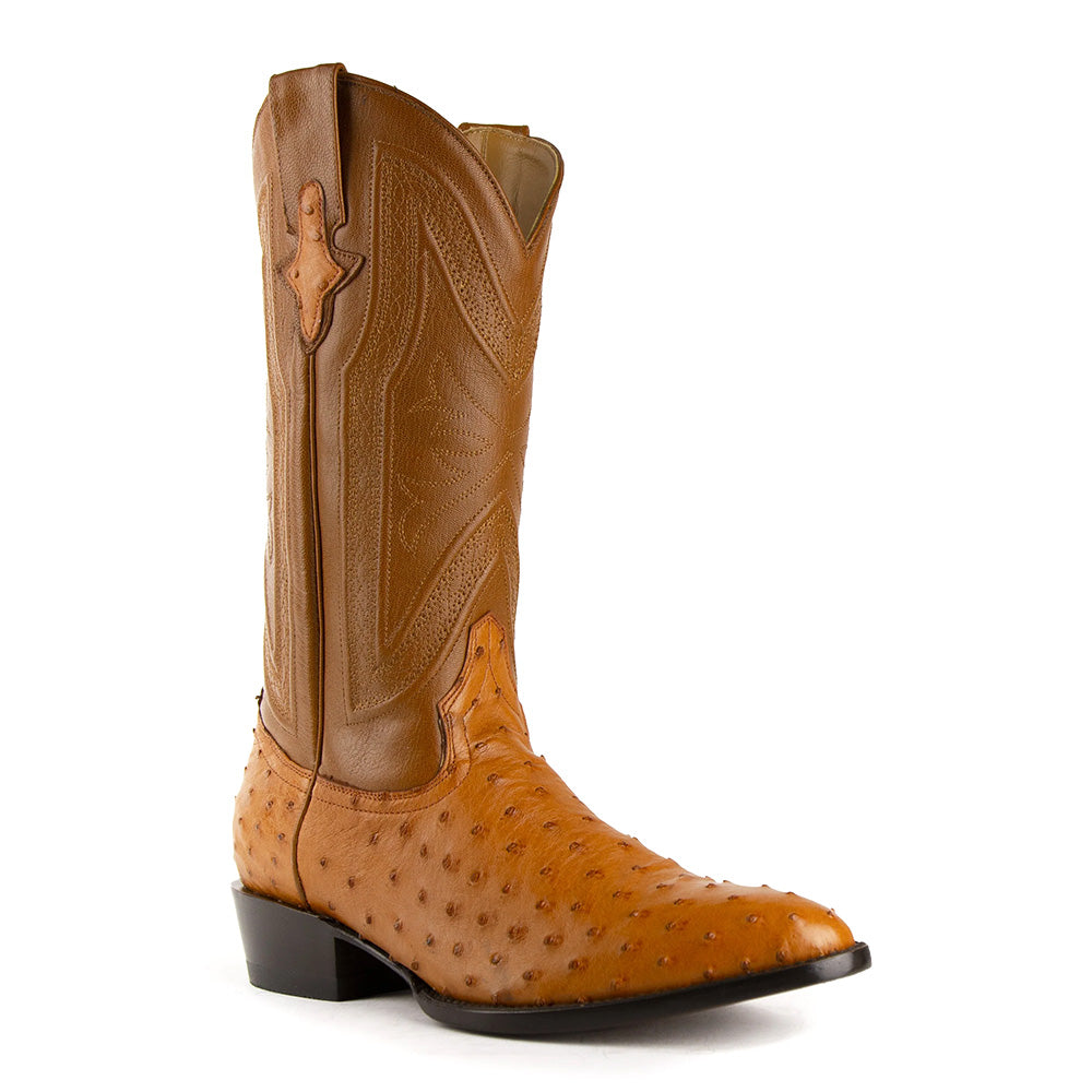 Ferrini Colt 10111-02 Ostrich Quill Round Toe Cowboy Boots Cognac