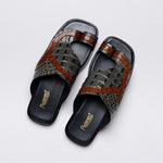 Maseratti Palms 1017 Embossed Caiman & Crocodile Sandals Gray / Cognac