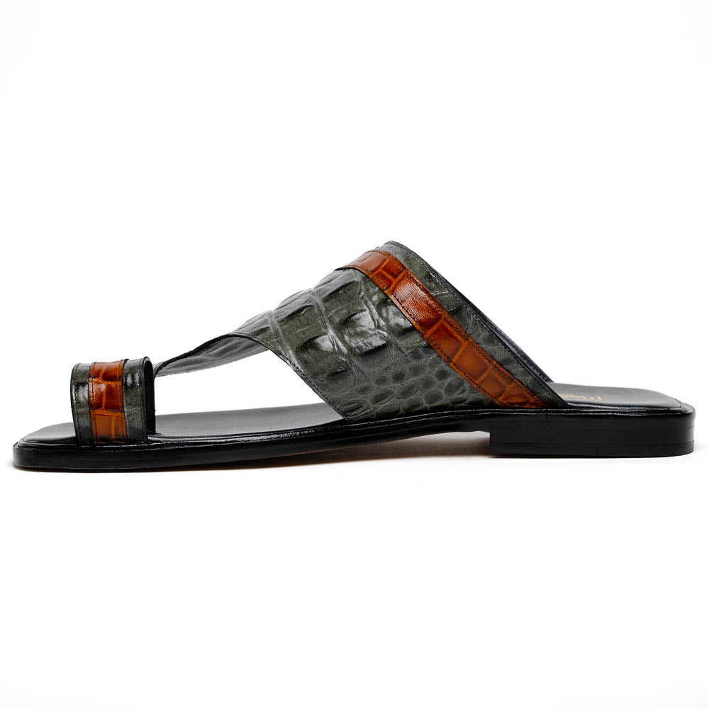 Maseratti Palms 1017 Embossed Caiman & Crocodile Sandals Gray / Cognac