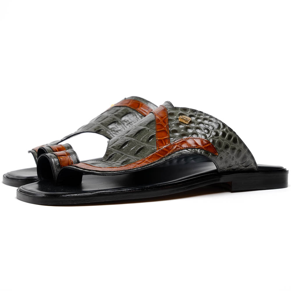 Maseratti Palms 1017 Embossed Caiman & Crocodile Sandals Gray / Cognac