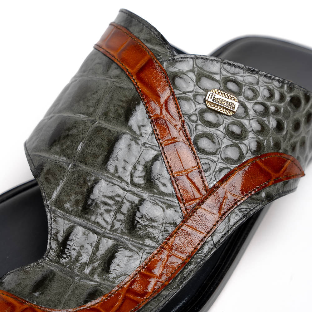 Maseratti Palms 1017 Embossed Caiman & Crocodile Sandals Gray / Cognac