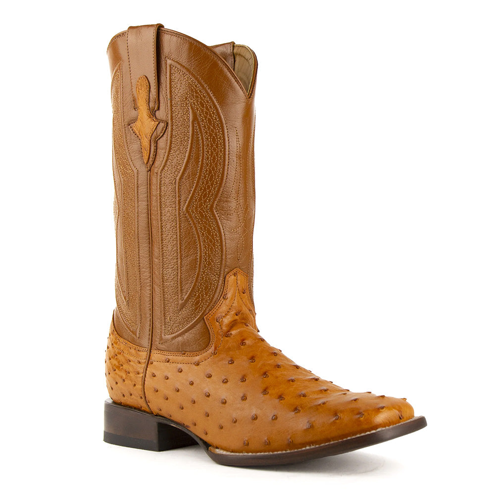 Ferrini Colt 10193-02 Ostrich Quill Square Toe Cowboy Boots Cognac