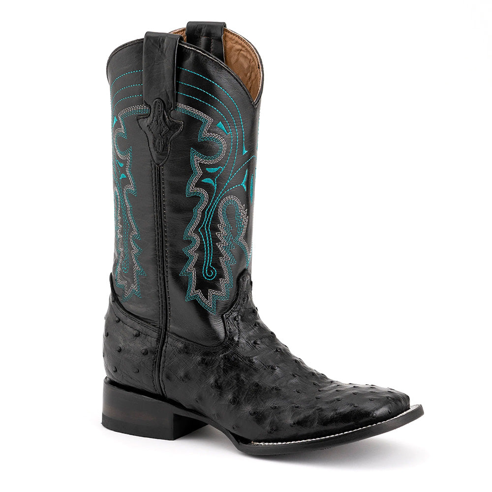 Ferrini Colt 10193-04 Ostrich Quill Square Toe Cowboy Boots Black