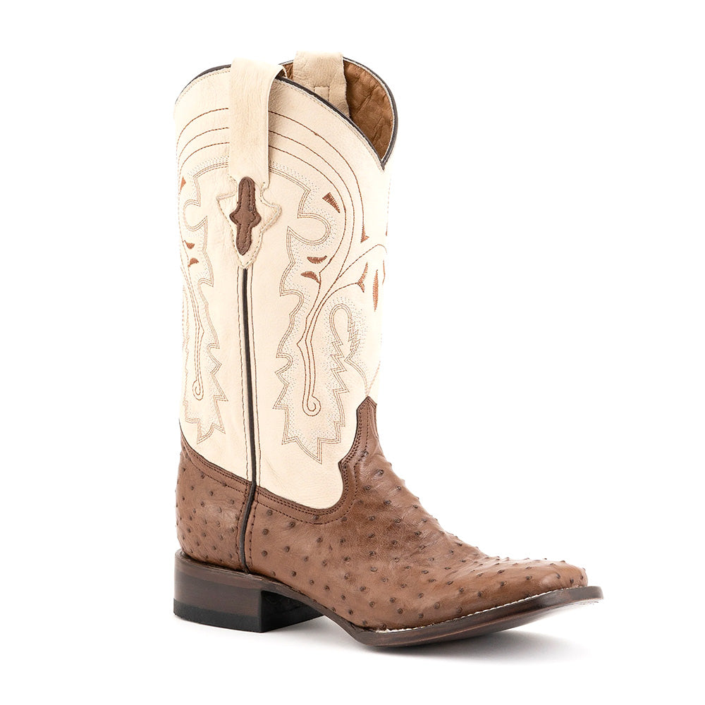 Ferrini Colt 10193-07 Ostrich Quill Square Toe Cowboy Boots Kango Tabac
