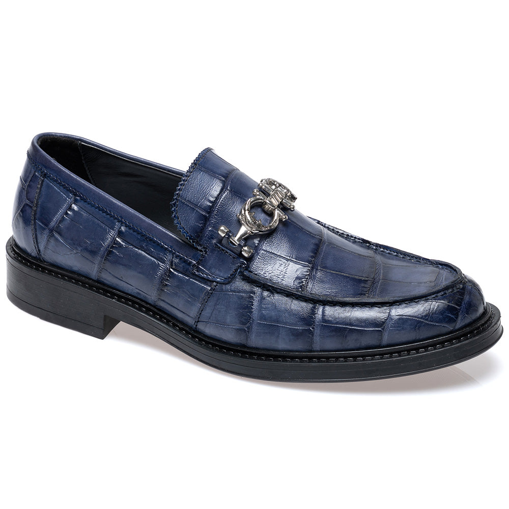 Mauri 1028/1 Alligator & Calfskin Bit Loafer Hand Painted Wonder Blue