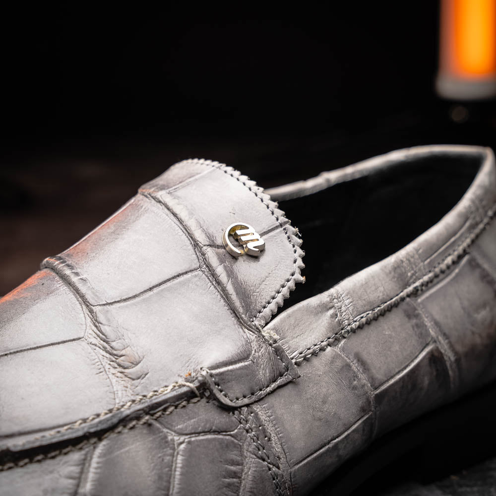 Mauri 1028 Alligator Loafers Hand Painted Light Grey