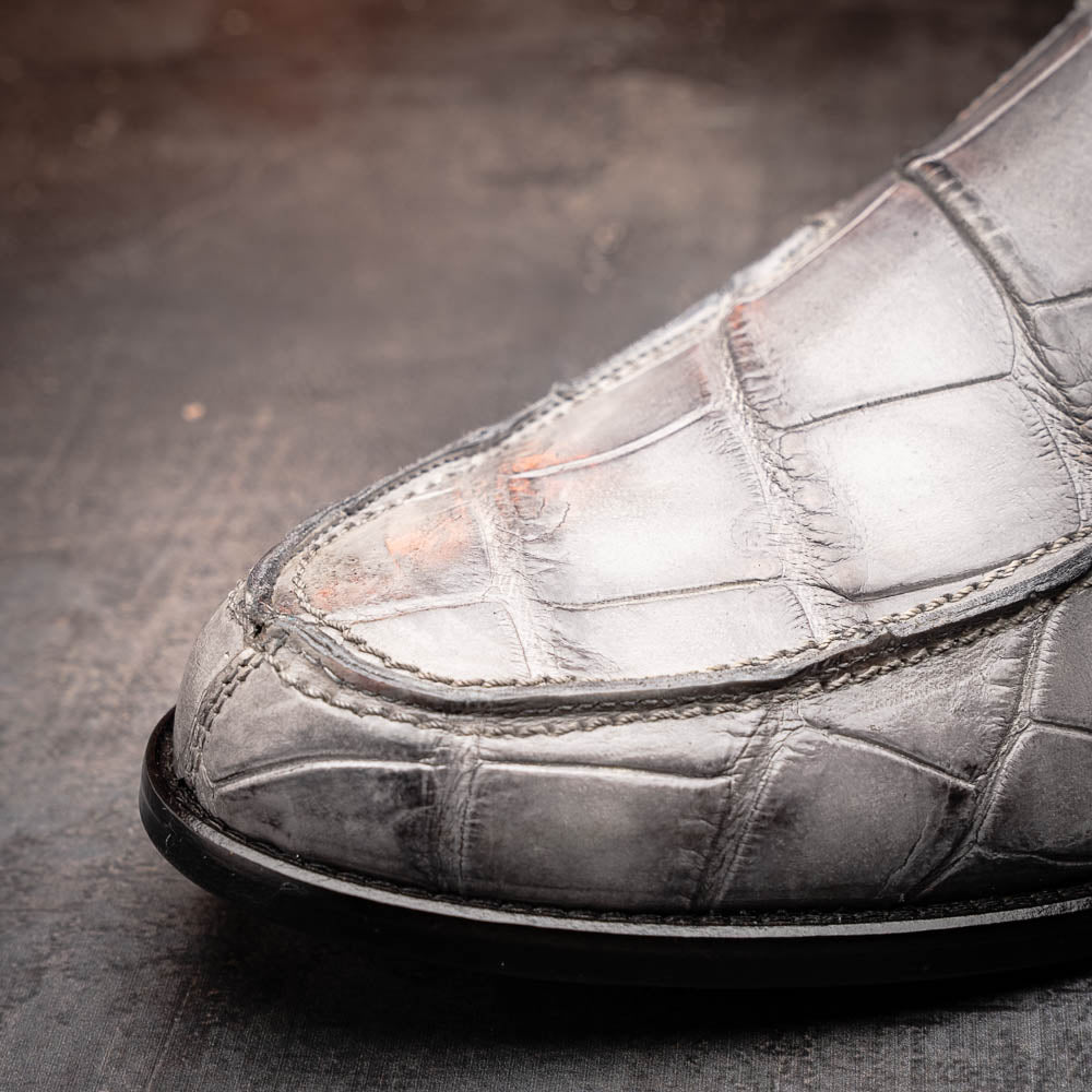 Mauri 1028 Alligator Loafers Hand Painted Light Grey