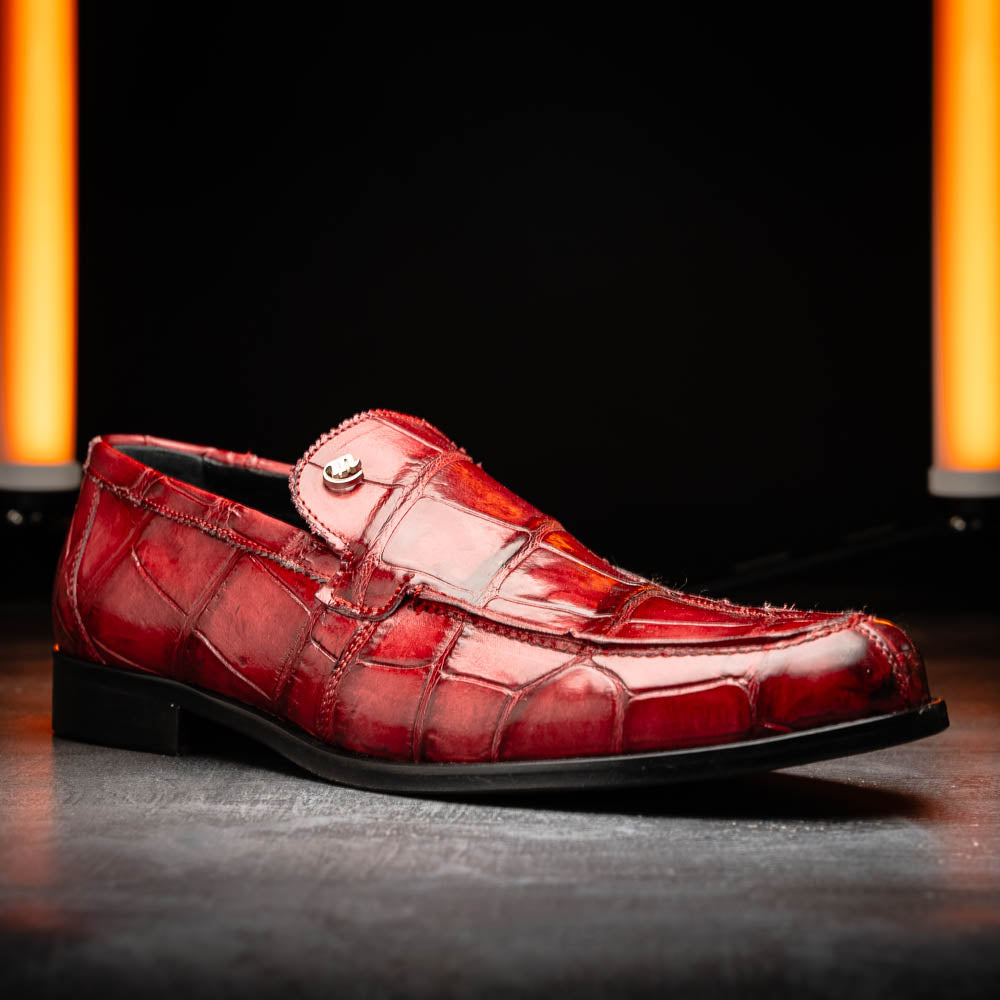 Mauri 1028 Alligator Loafers Hand Painted Ruby Red