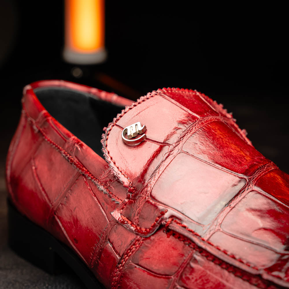 Mauri 1028 Alligator Loafers Hand Painted Ruby Red