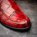 Mauri 1028 Alligator Loafers Hand Painted Ruby Red