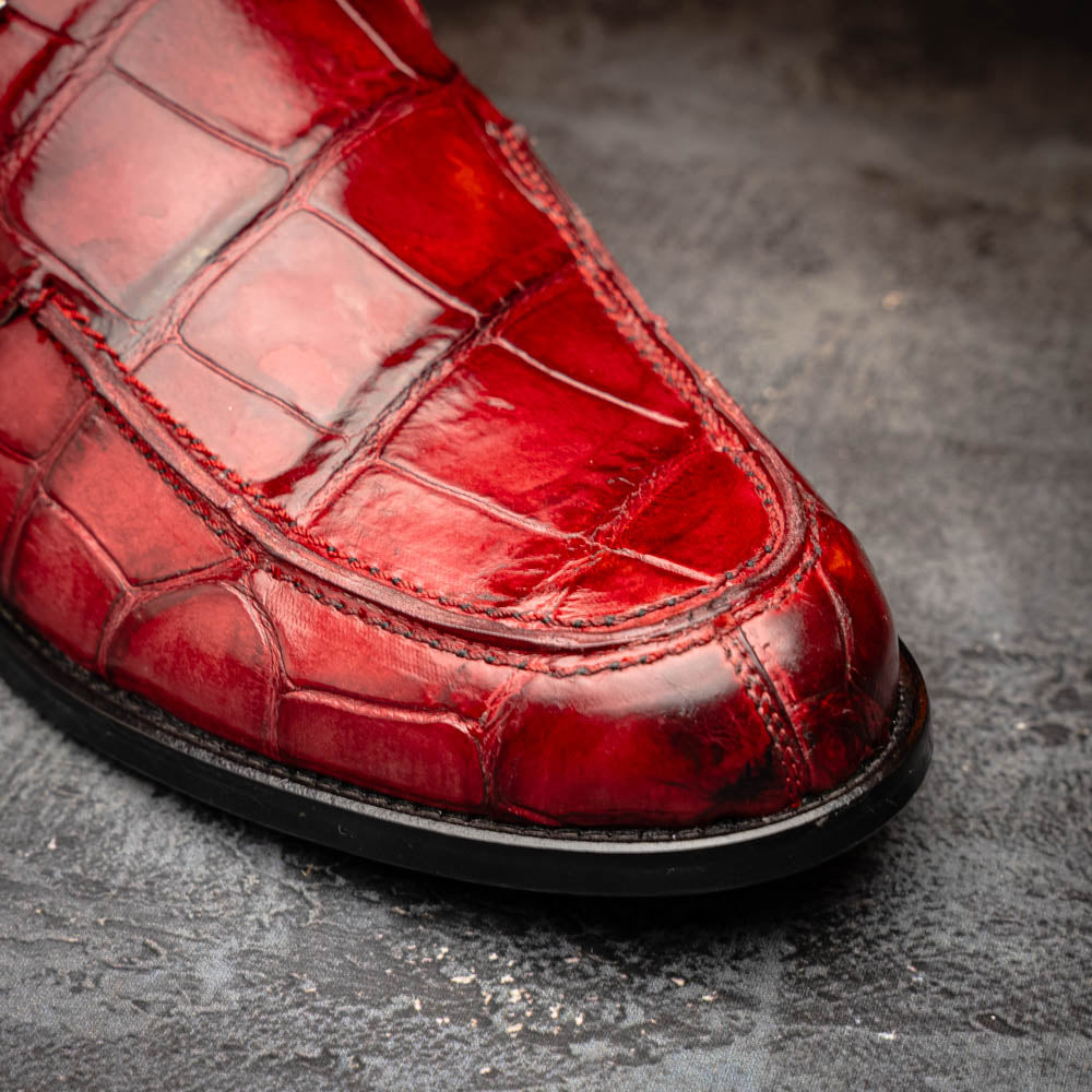 Mauri 1028 Alligator Loafers Hand Painted Ruby Red