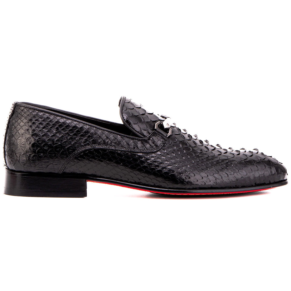 Vinci Leather The Viper Python Skin Bit Loafer Black