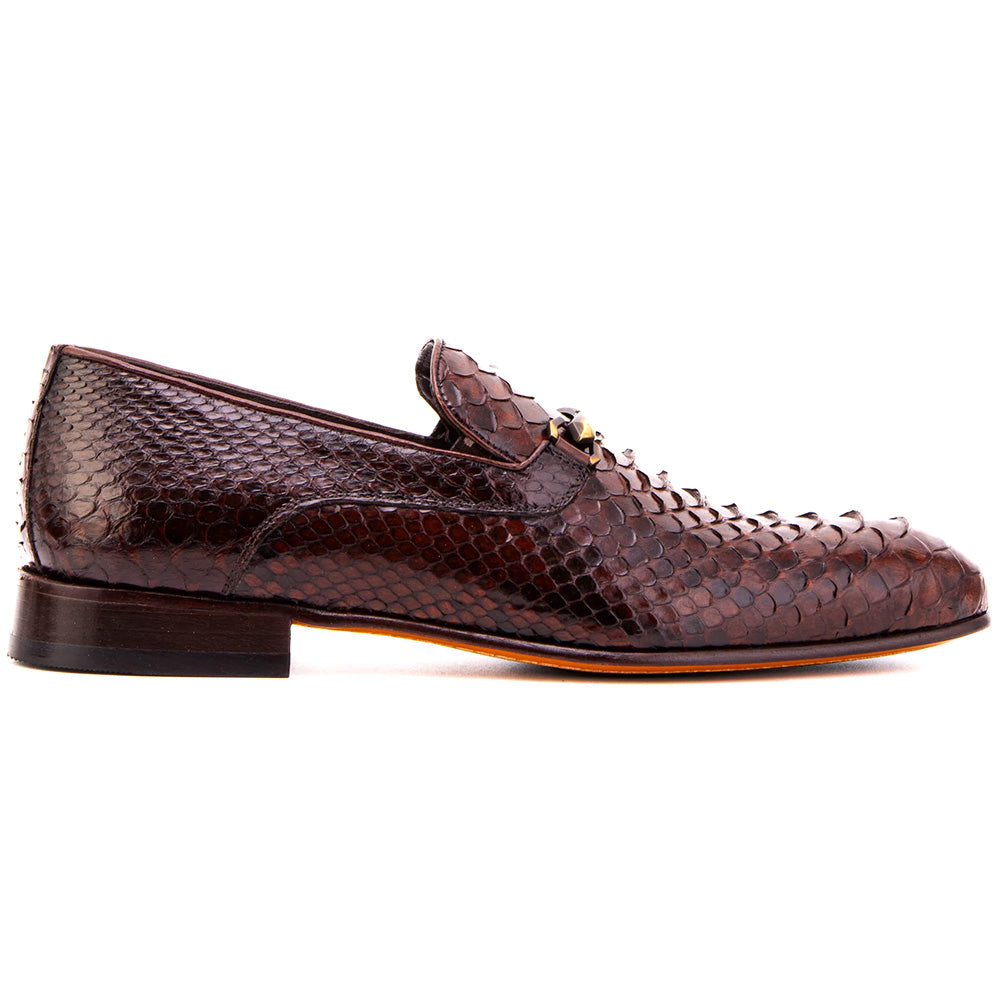 Vinci Leather The Viper Python Skin Bit Loafer Brown