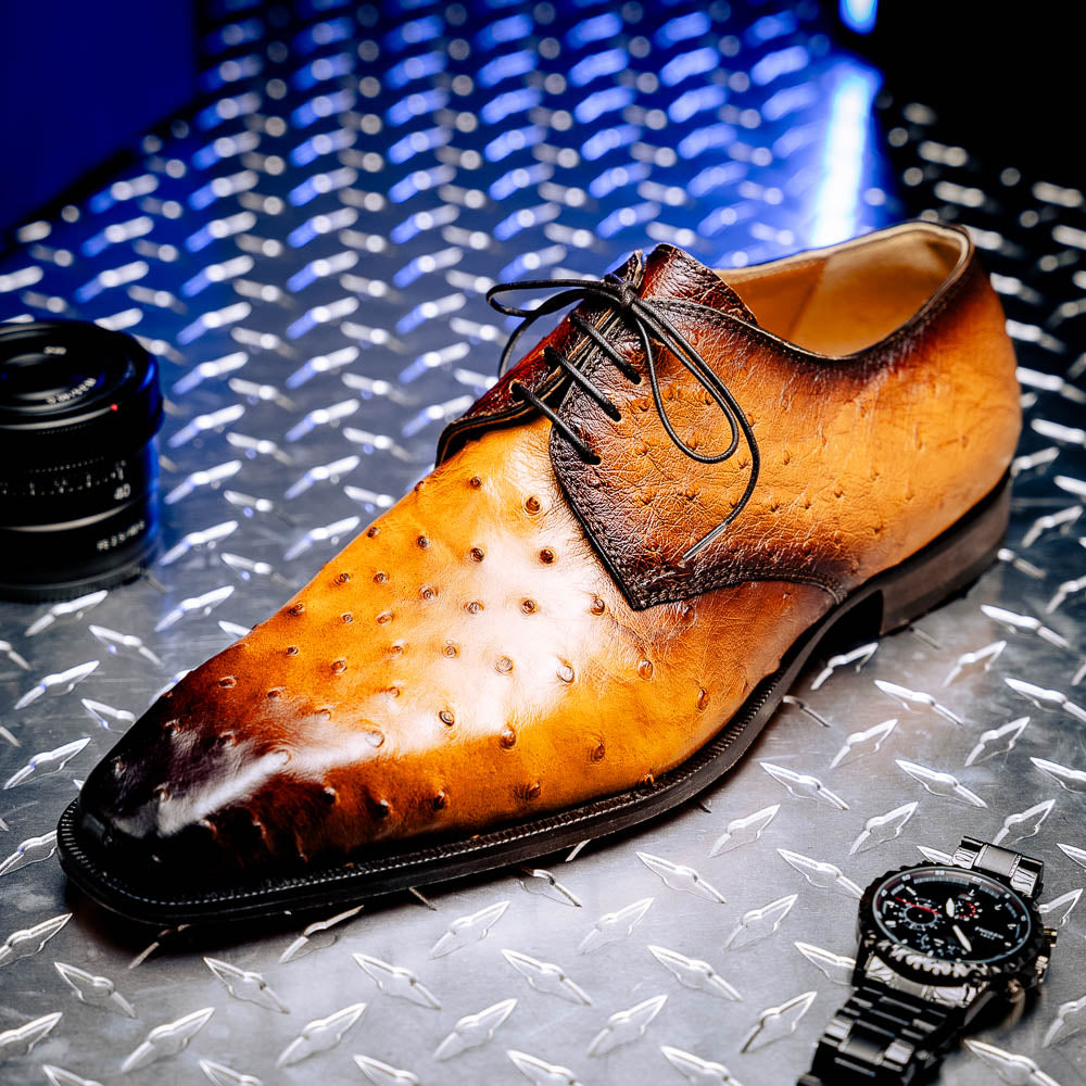 Mauri 1056/2 Dillinger Ostrich Derby Shoes Light Rust / Dirty Gold