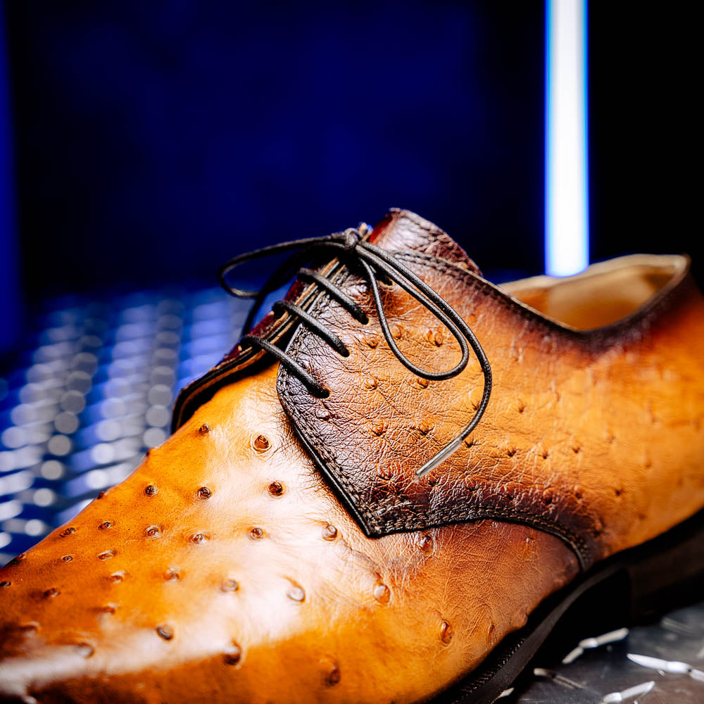 Mauri 1056/2 Dillinger Ostrich Derby Shoes Light Rust / Dirty Gold