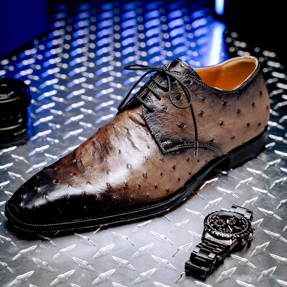 Mauri 1056/2 Dillinger Ostrich Derby Shoes Mink/ Dirty Black